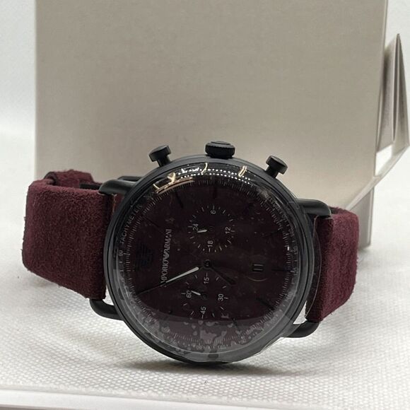Emperio Armani AR11265 Men Burgundy Leather Analog Dial Quartz Wrist Watch JMB30 - Picture 7 of 12
